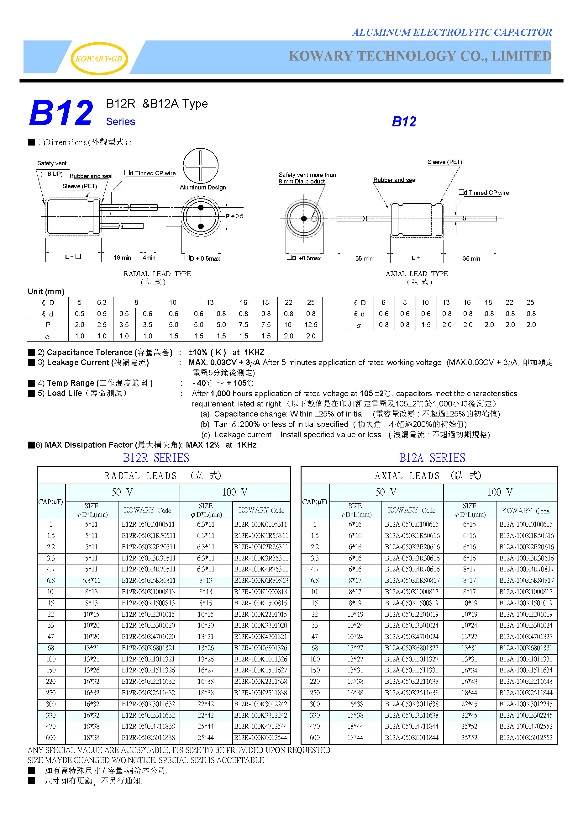  B10 / Non-Polarized 105℃ / Axial Or Round Aluminum Electrolytic Capacitor(图1)