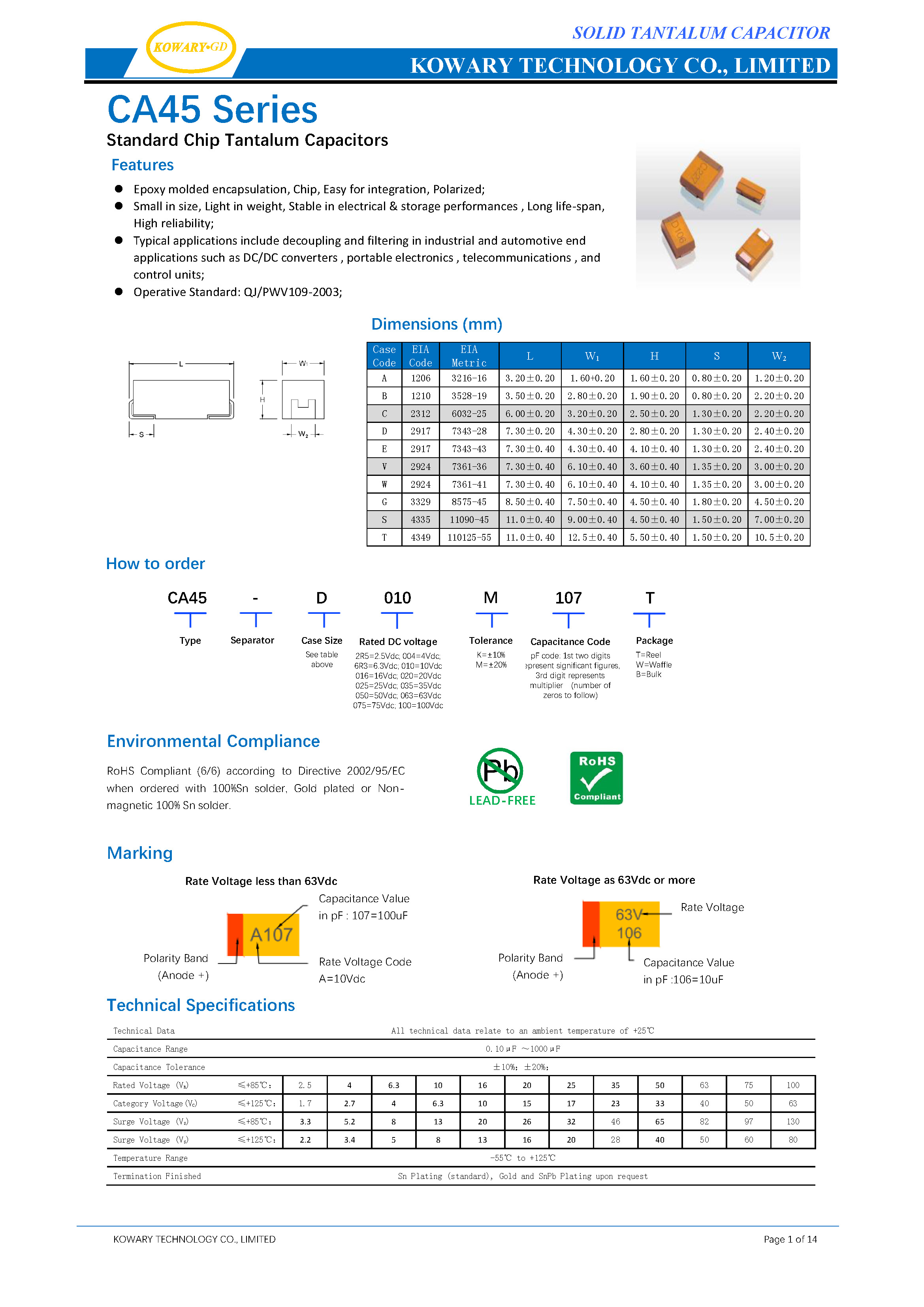 KCA45 Chip Tantalum Solid Electrolyte Capacitor(图1)